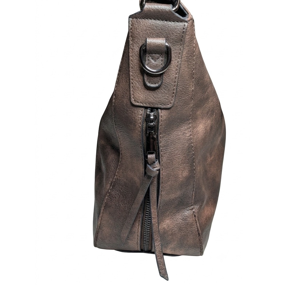Rare Leather Brighton Concept Shoulder Hobo Bag Brown Metallic - Picture 2 of 7